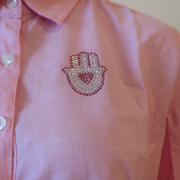 NWT Womens Romi Basha Pink Hamsa Button Down Shirt O/S - Picture 3 of 6